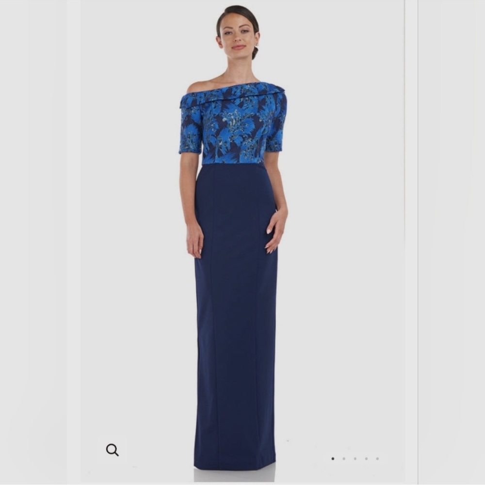 JS‎ Collections Zola Asymmetric Collar Gown NWT size 14 Blue Sequin Formal Dress